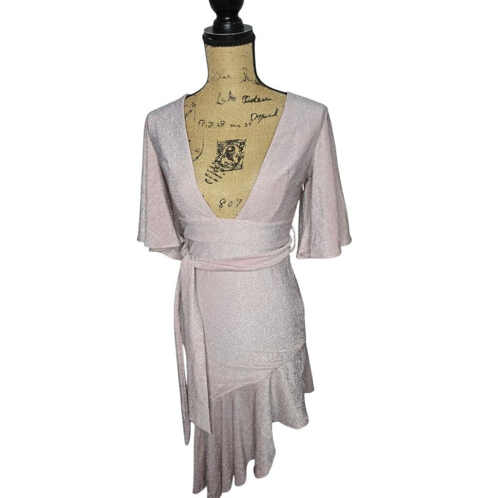 NWT Selfie Leslie Sorry Not Sorry Asymmetrical Dress Pink Glitter Medium